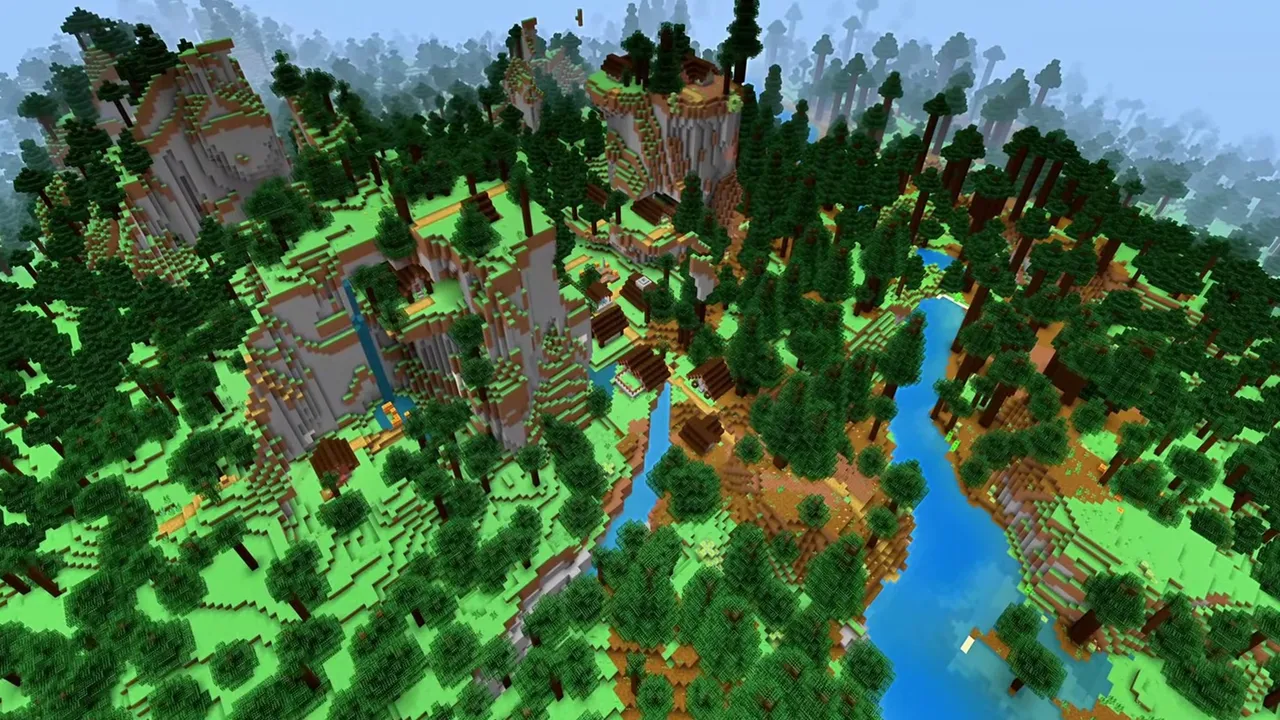 Valley Creek Taiga Village: Cabins and lamp posts along a waterway
