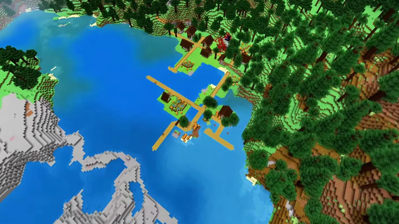 Hillside Spruce Settlement: Grassy hill with a spruce village on top