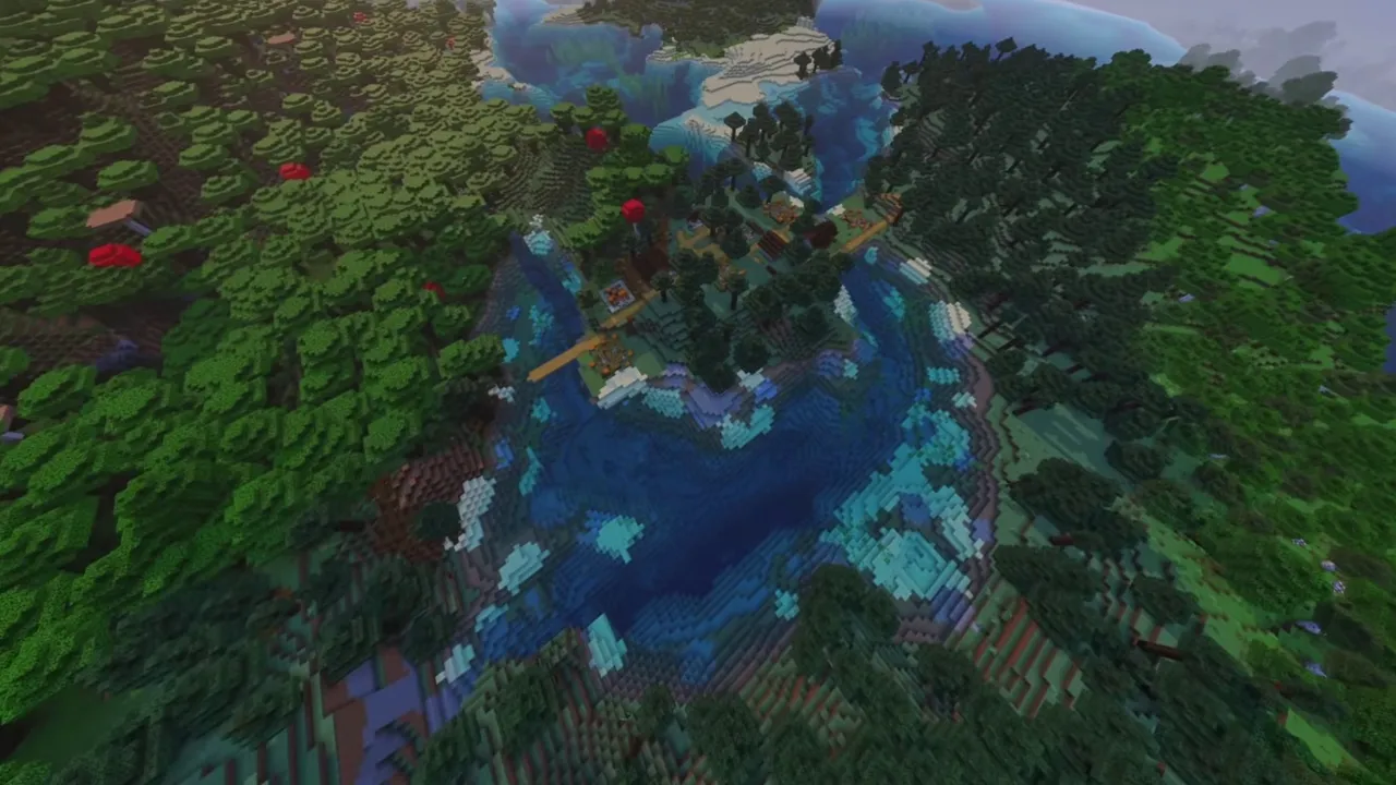Highland Taiga Village: Pathways and cabins across flat highlands