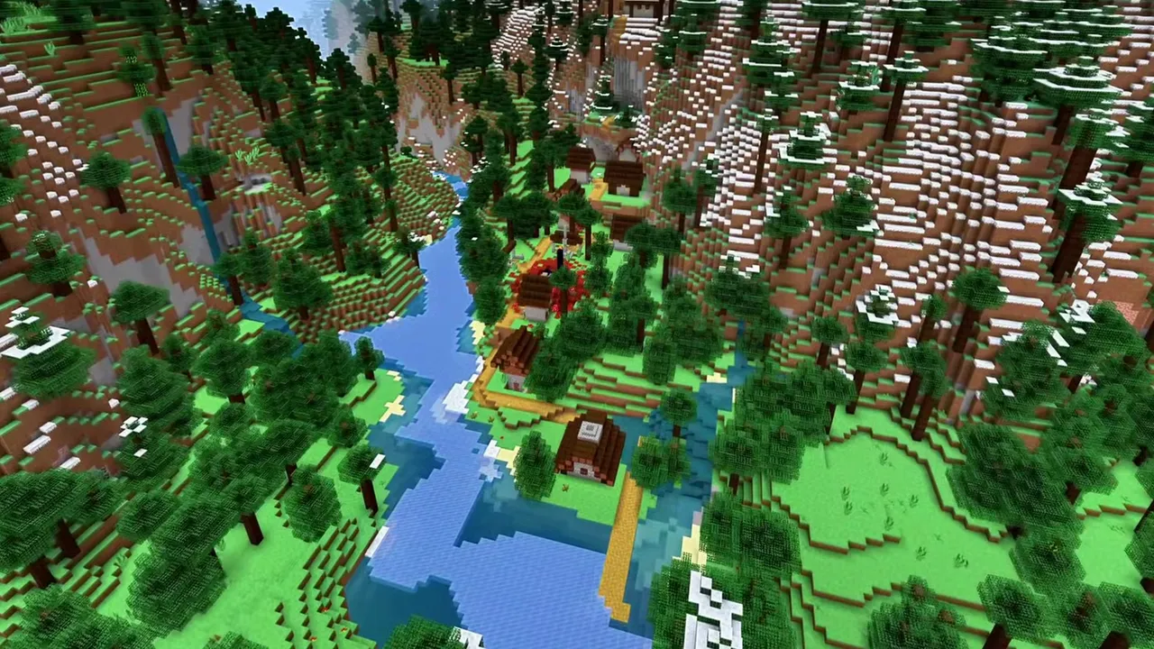 River Crossing Taiga Settlement: River running through a taiga village