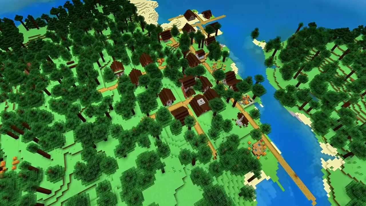 Coastal Taiga Village: Shoreline cabins and spruce trees