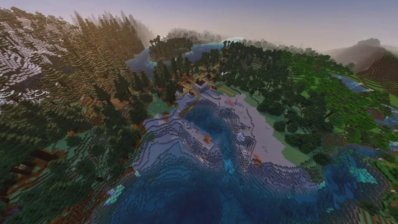 Lakefront Taiga Settlement: Taiga village beside a natural lake