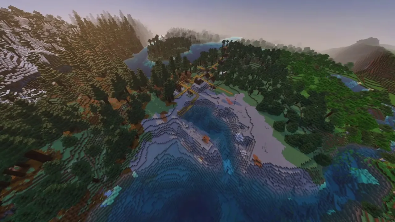 Lakefront Taiga Settlement: Waterfront paths between village cabins