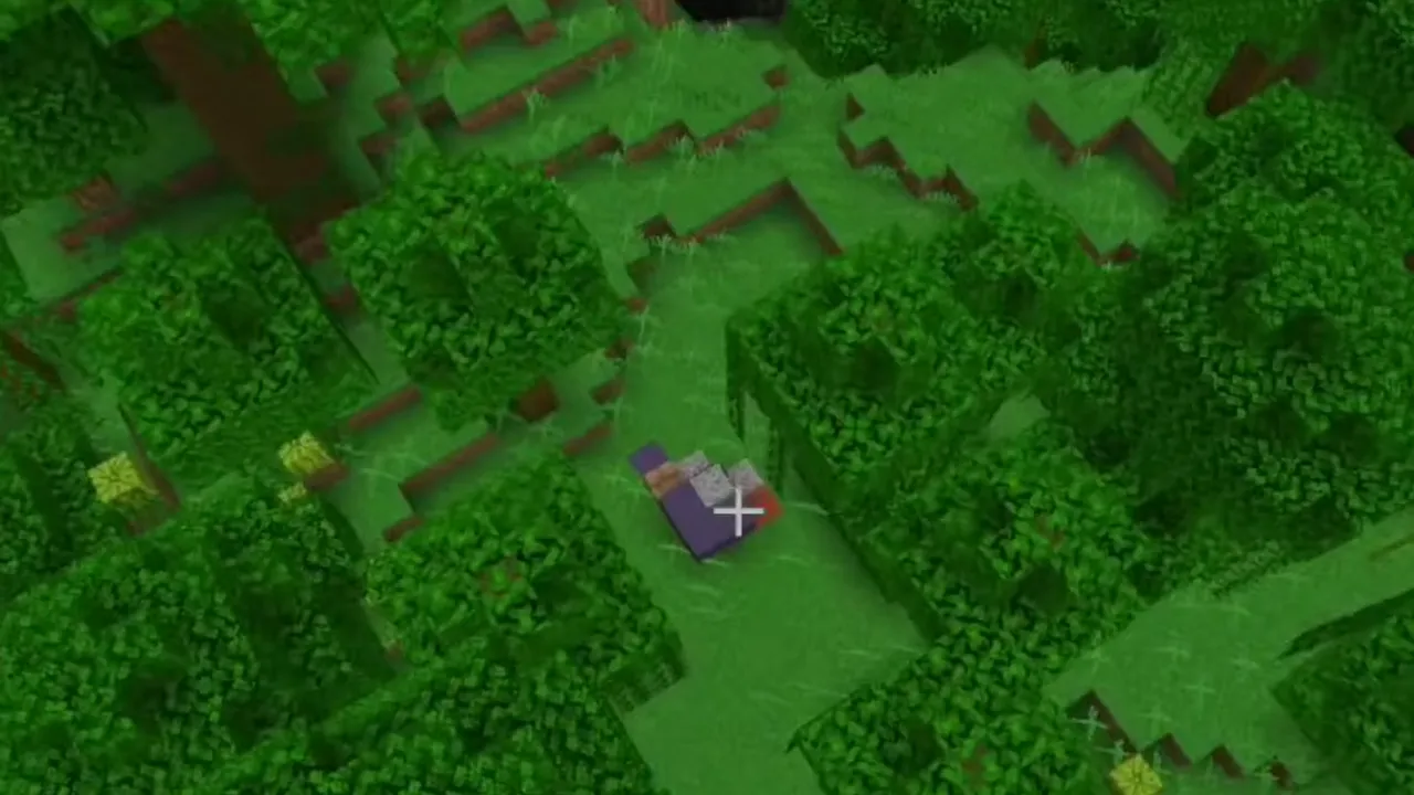 Hillside Plains Village and Purple Terracotta Ruins: Overhead view of exposed purple terracotta and stone trail ruins in a jungle clearing