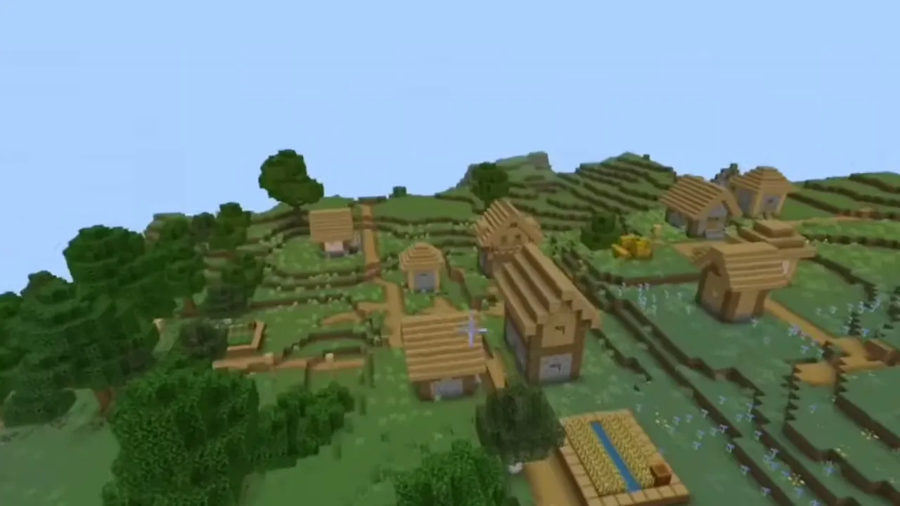 Hillside Plains Village and Purple Terracotta Ruins: Plains village cottages and dirt paths on a grassy hillside next to a jungle