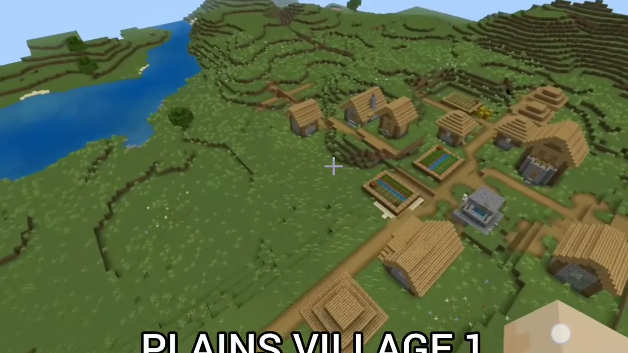 River Plains Village Over Copper Vaults: river valley plains village with farms beside clear water