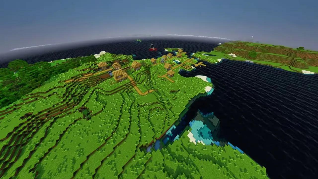 Sea Portal Plains Village: coastal paths and farm fields near the ocean water