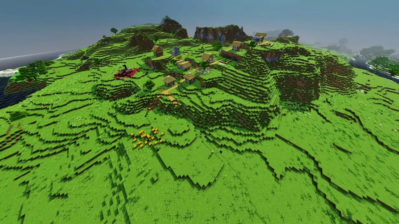 Ruined Hill Village: farm terraces stepping up the hill toward the obsidian frame