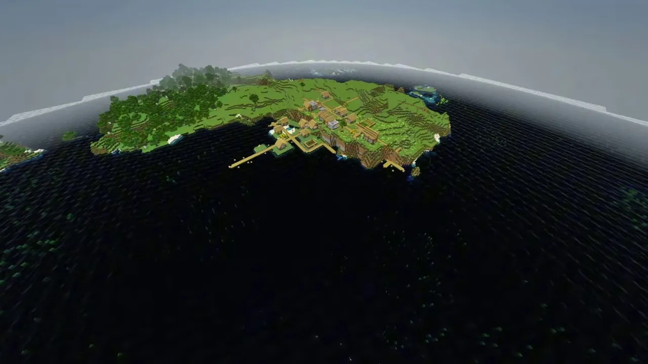 Tiny Ocean Village: small village cluster on a green coastal peninsula