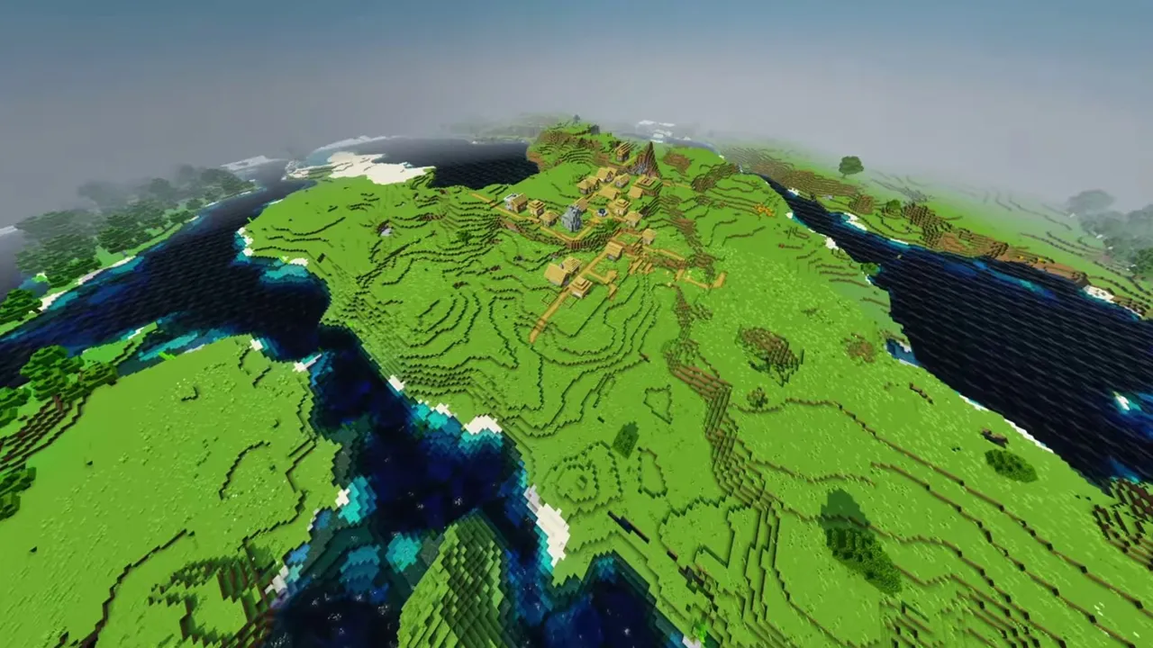 Open Plains Settlement: sprawling village layout across flat open grassland