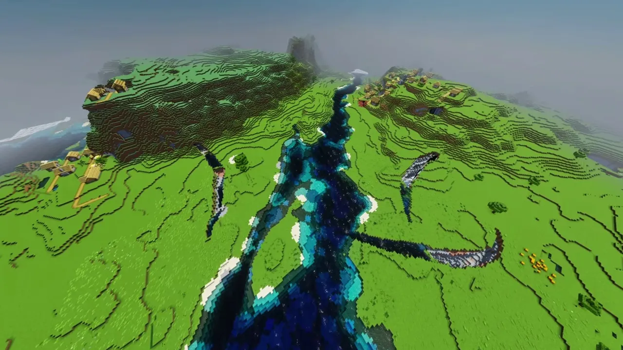 Splitland Valley Villages: village structures built along a valley floor beneath steep cliffs