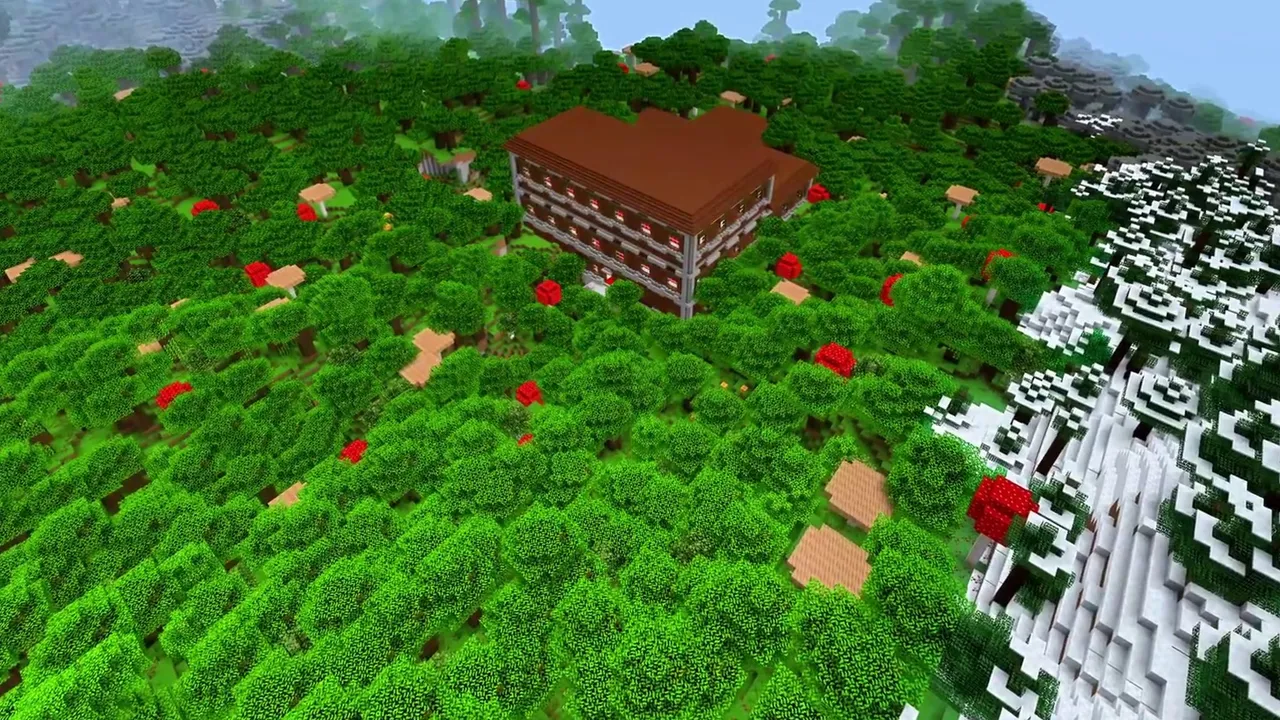 Woodland Basin Mansion: Circling hills and trees framing a mansion