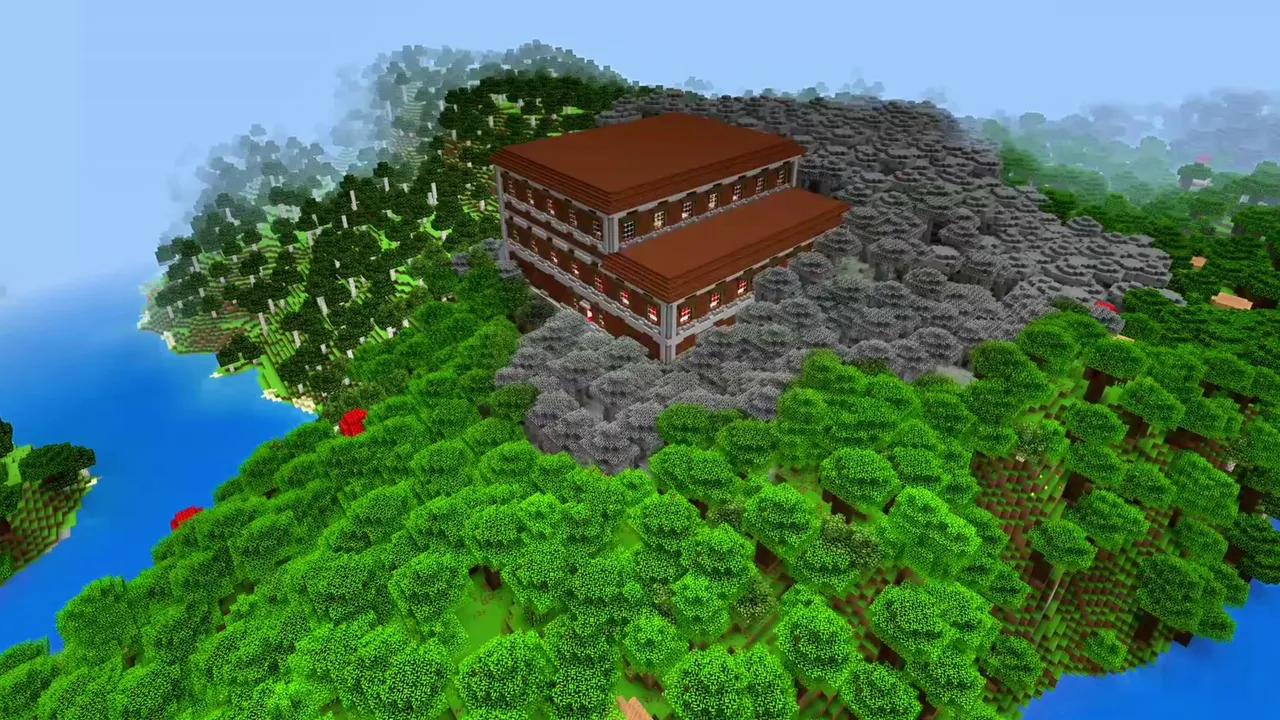 Creek Side Mansion: Creek shore and dark oak trees near the base