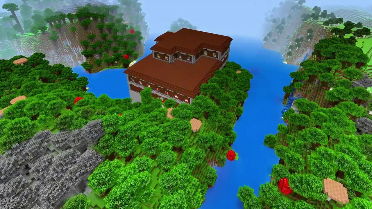 Highland Woodland Mansion: Flat ground and dark oak trees around the base
