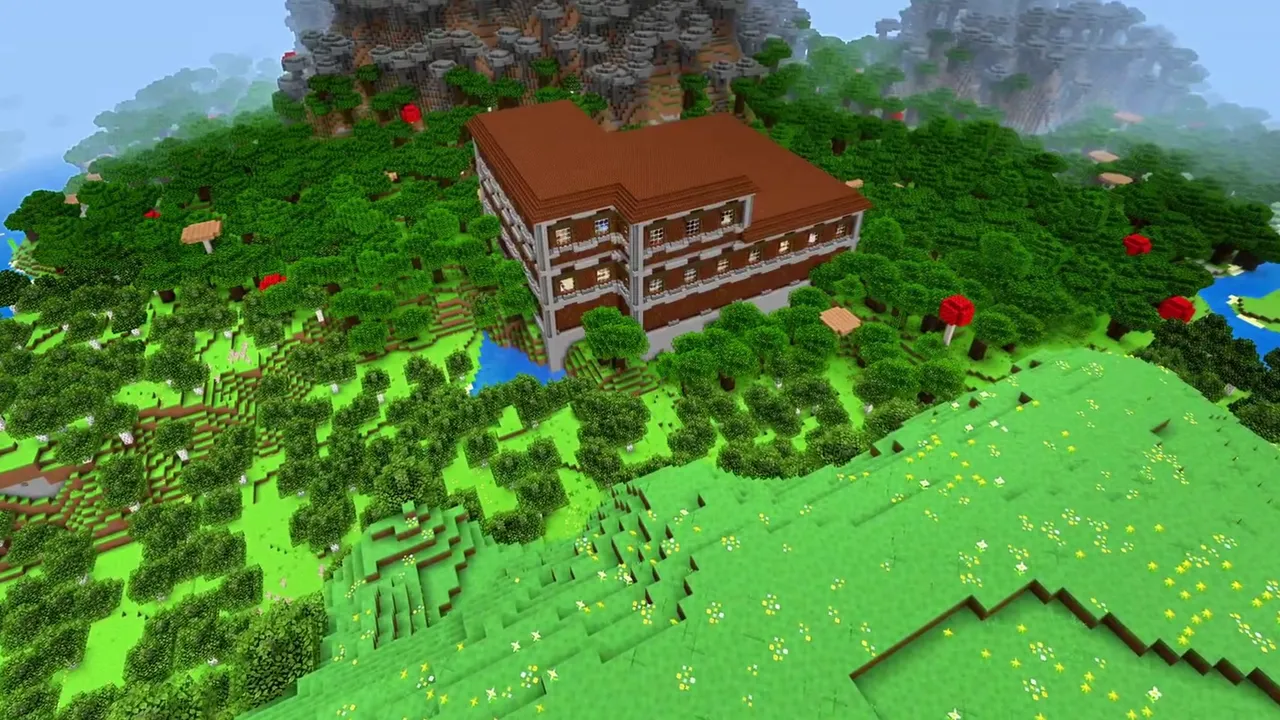 Wooded Hill Mansion: Hillside woodland mansion among dark oak trees
