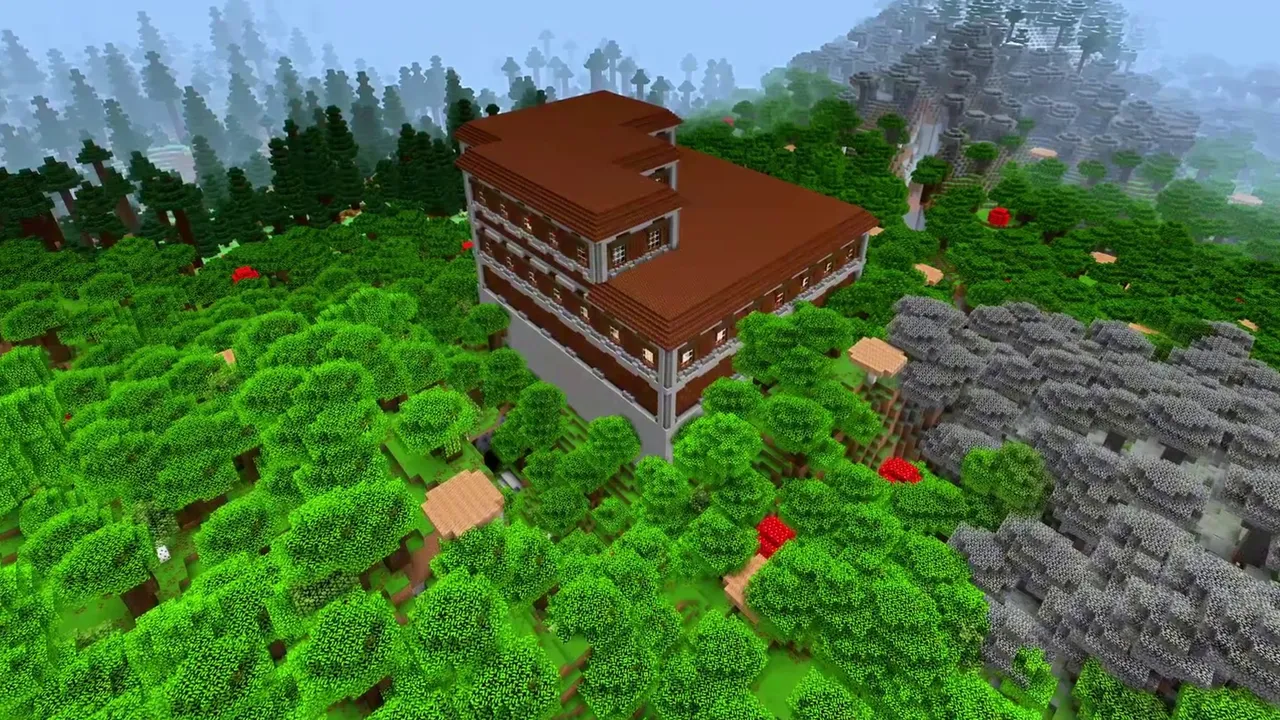 River Bend Woodland Mansion: River curving around a woodland mansion