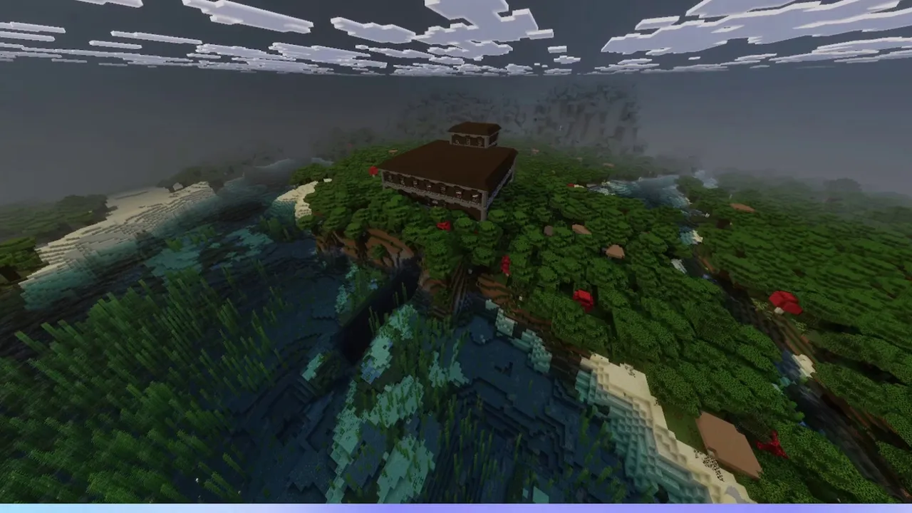 Mountain Slope Mansion: Tall cobblestone foundation supporting a mansion