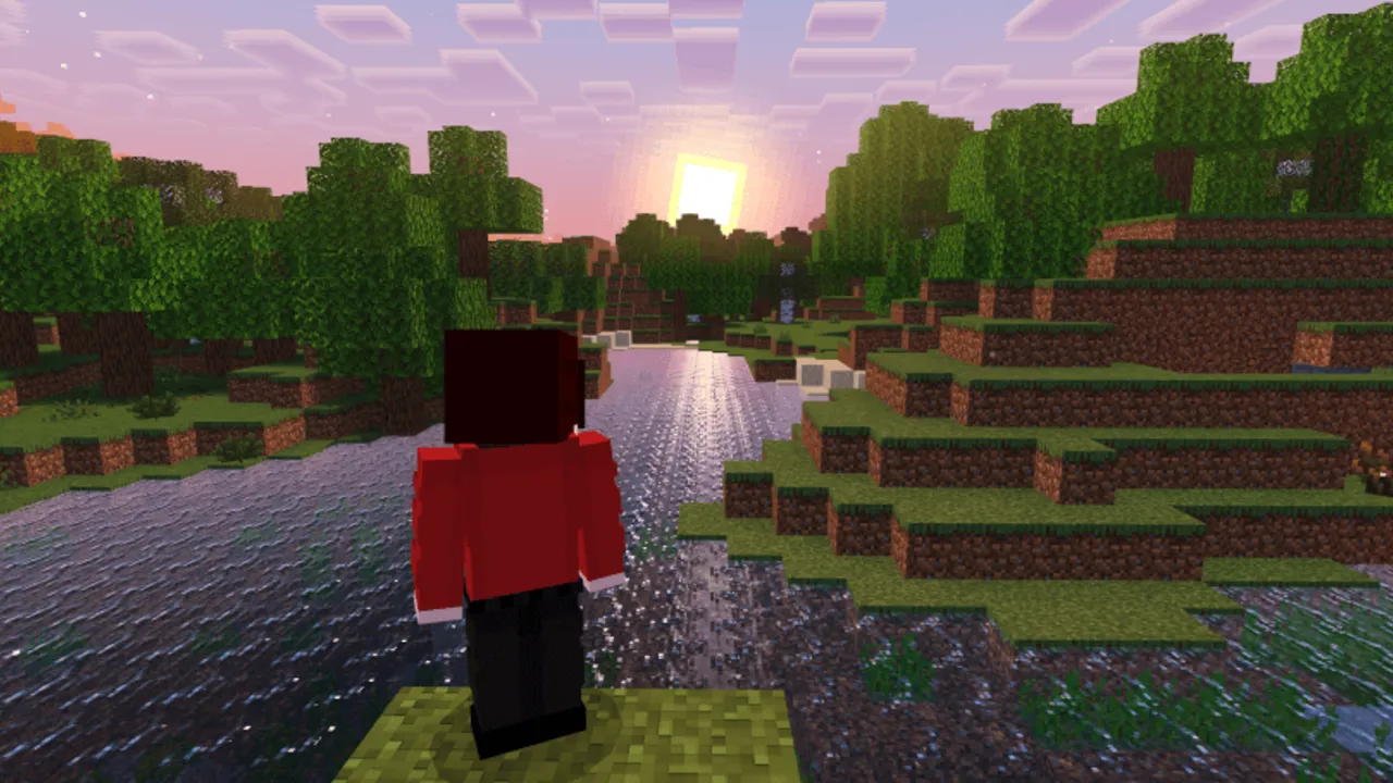 AziFy Revive Shader: Player standing by water at sunset
