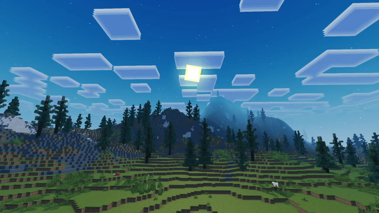 AziFy Revive Shader: Sun shining over forest and mountains