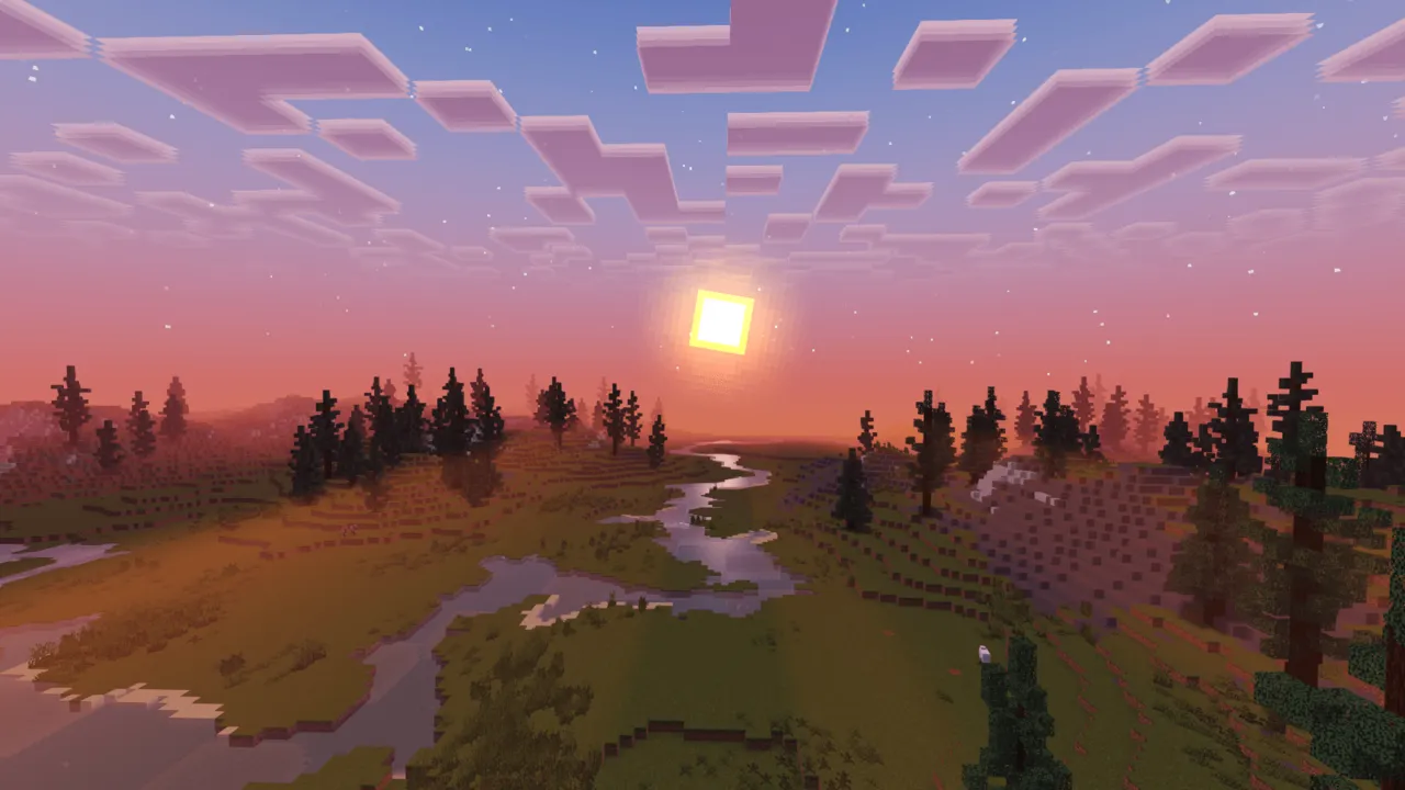 AziFy Revive Shader: Sunset over forest with river