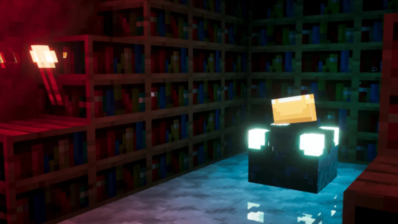 Better Vibrant Visuals shader: Glowing bookshelf in library
