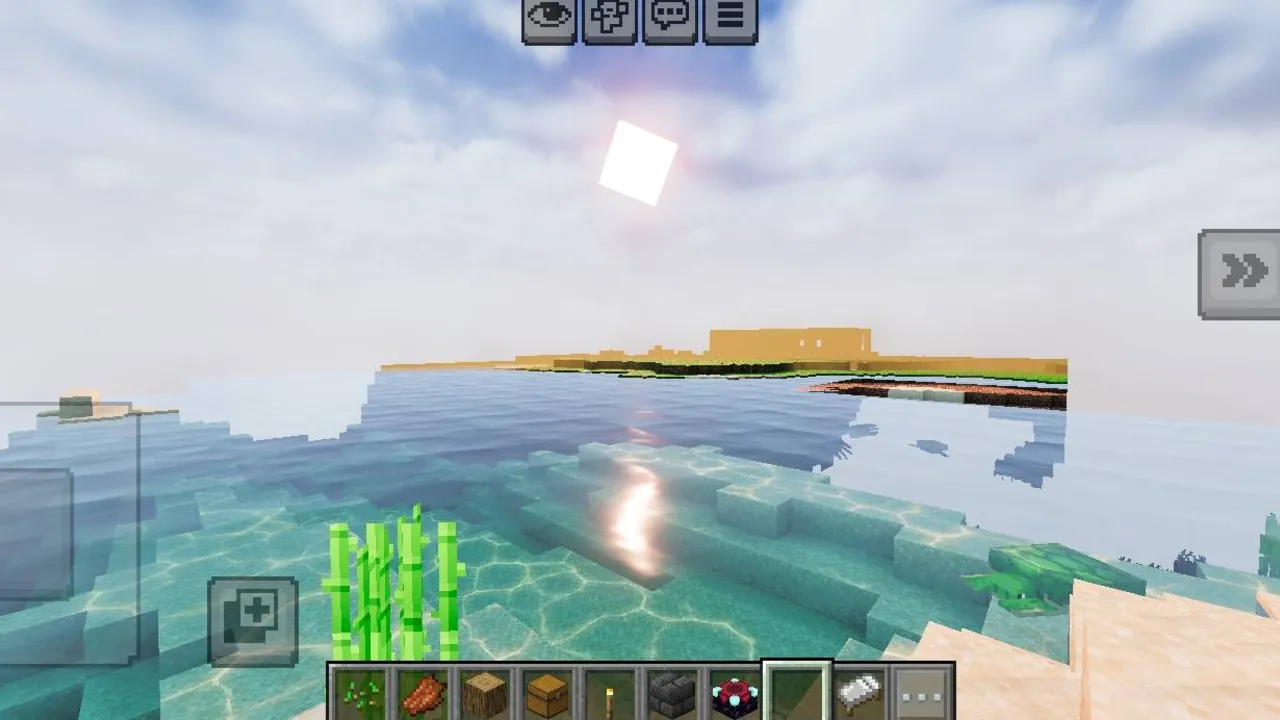 BSL vibrent visual grafic pack shader: Sun over water with glowing blocks