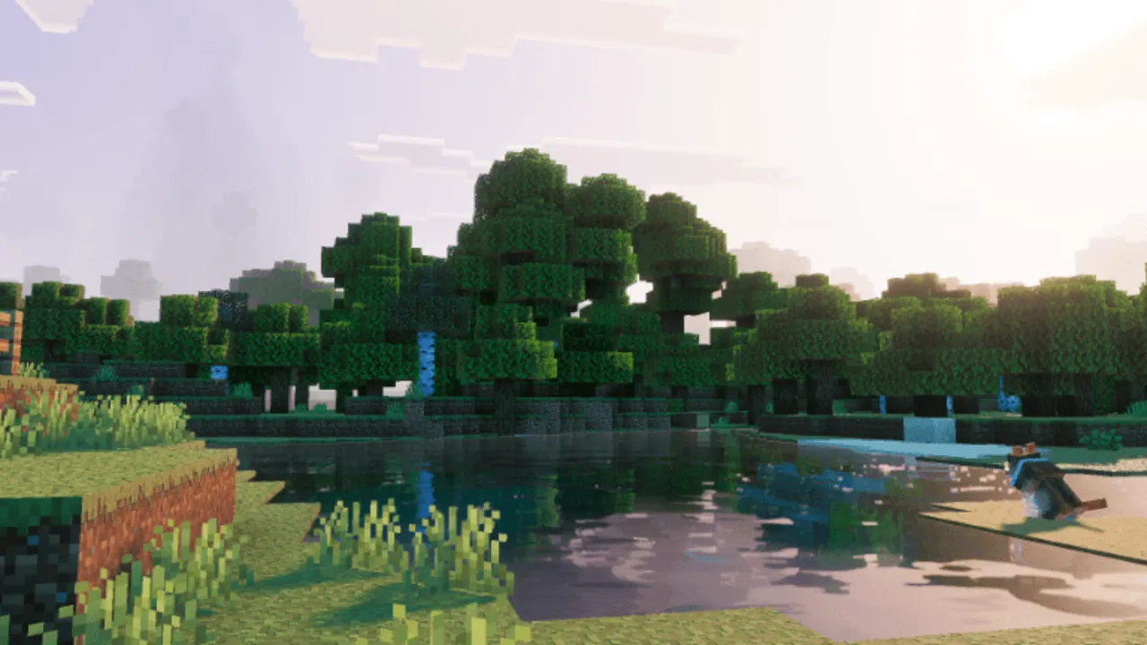 Dreamy Visuals shader: Player fishing by a pond