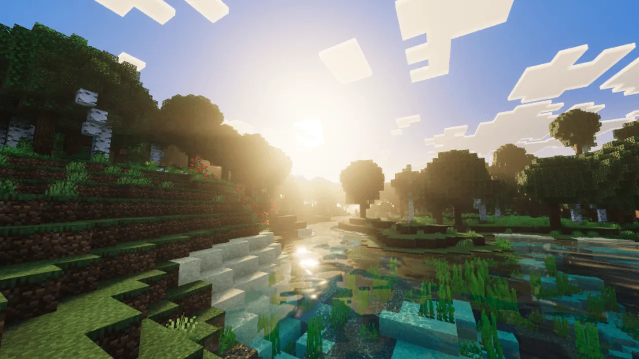 Ethereal Mystic Lite Shader: Sunlight over water and trees