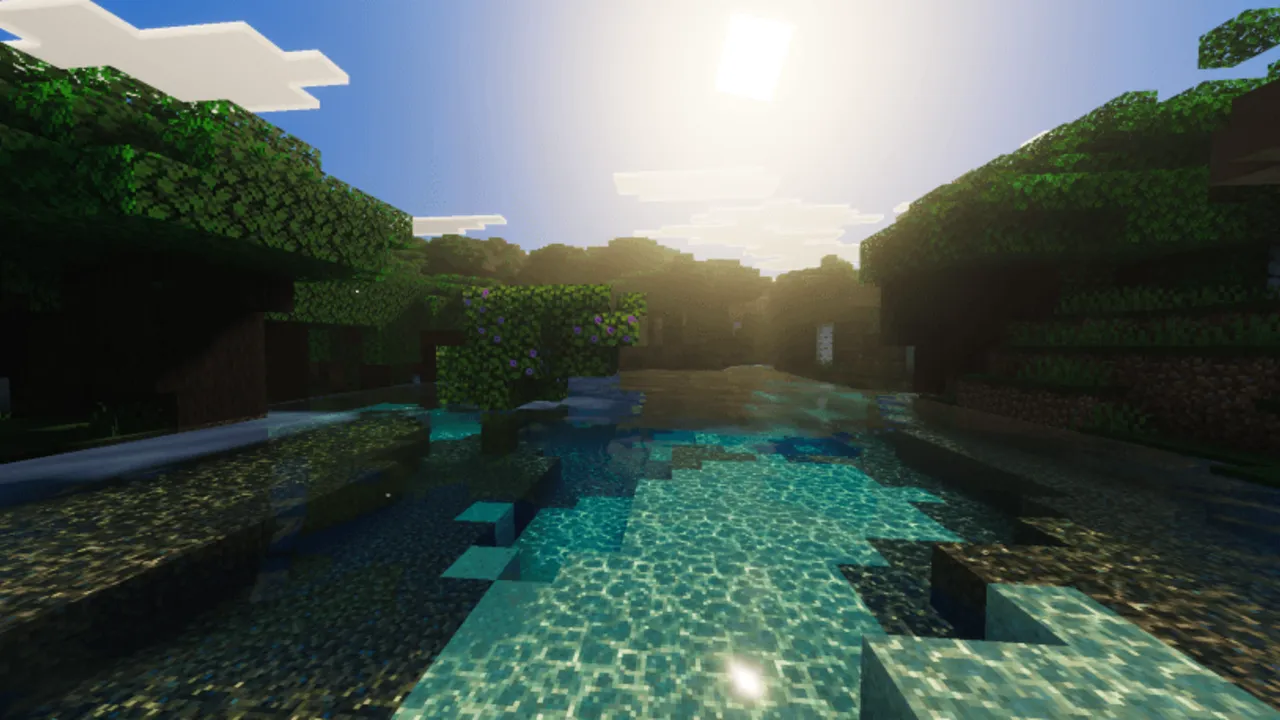 Ethereal Mystic Lite Shader: Sunlight over water with trees
