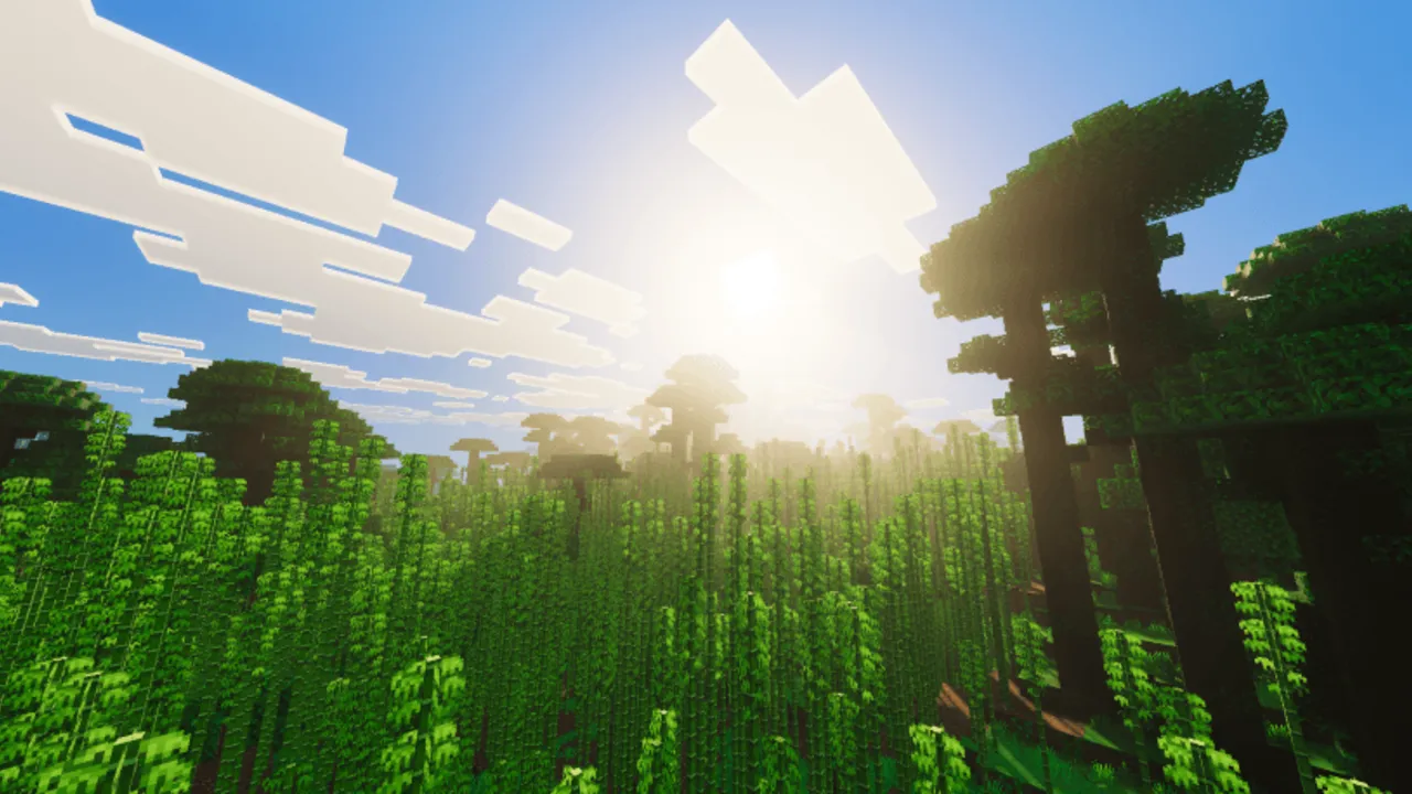 Ethereal Mystic Lite Shader: Sunlight through trees in forest