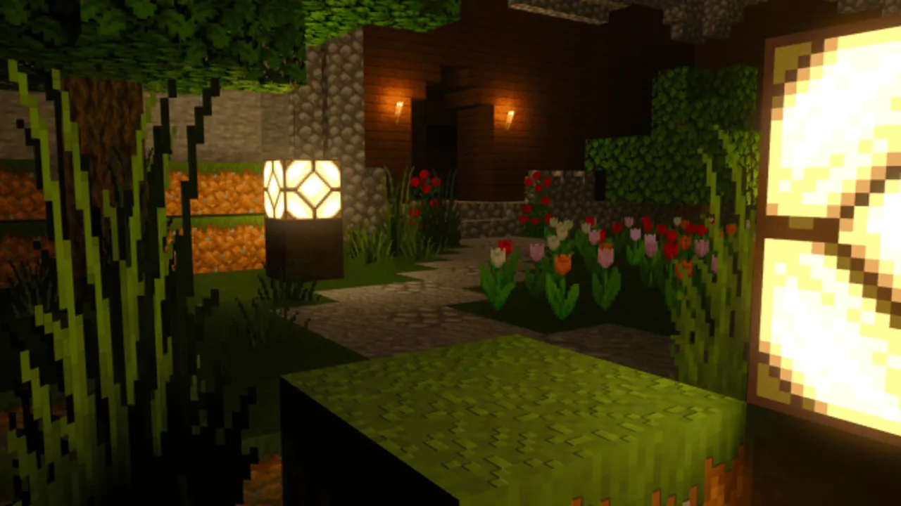 Faithful RTX shader: Glowing lanterns in a garden path
