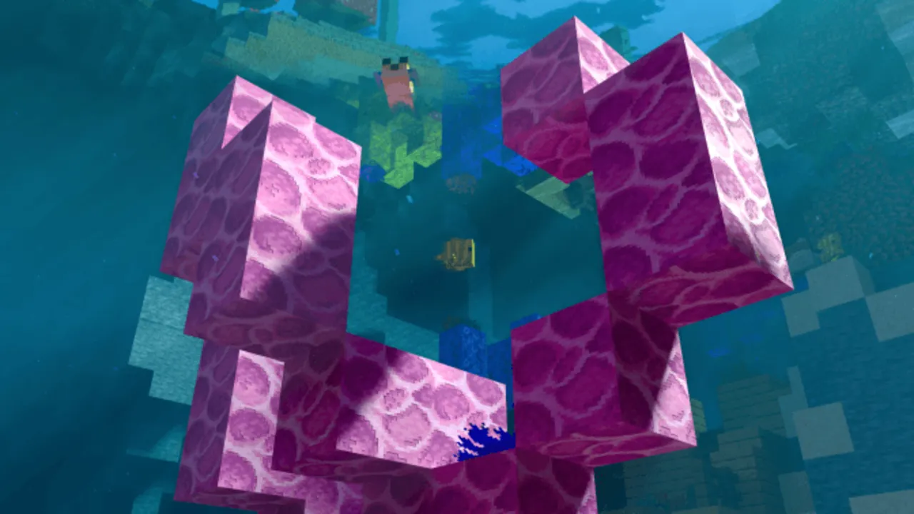 Faithful RTX shader: Pink coral blocks underwater