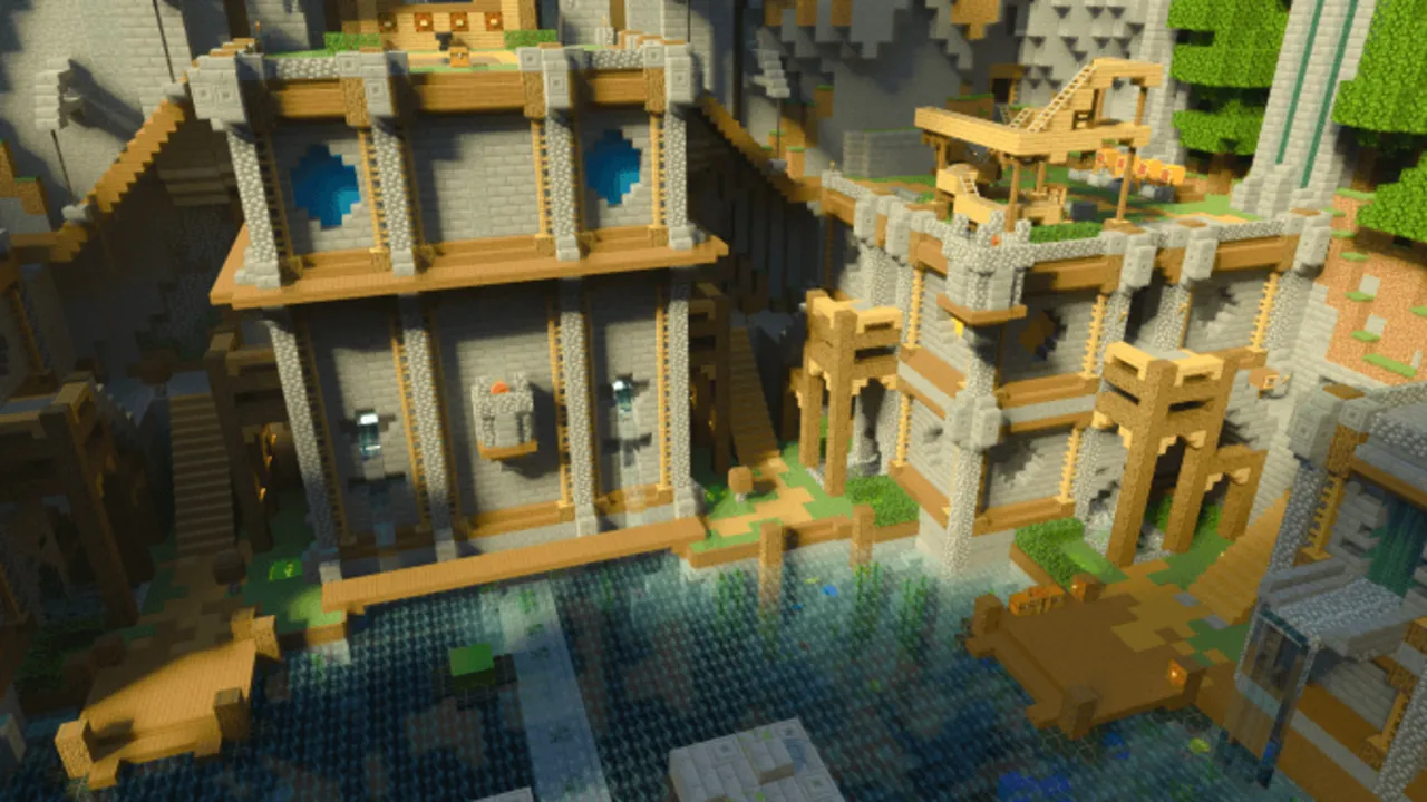 Faithful RTX shader: Stone castle with water and trees