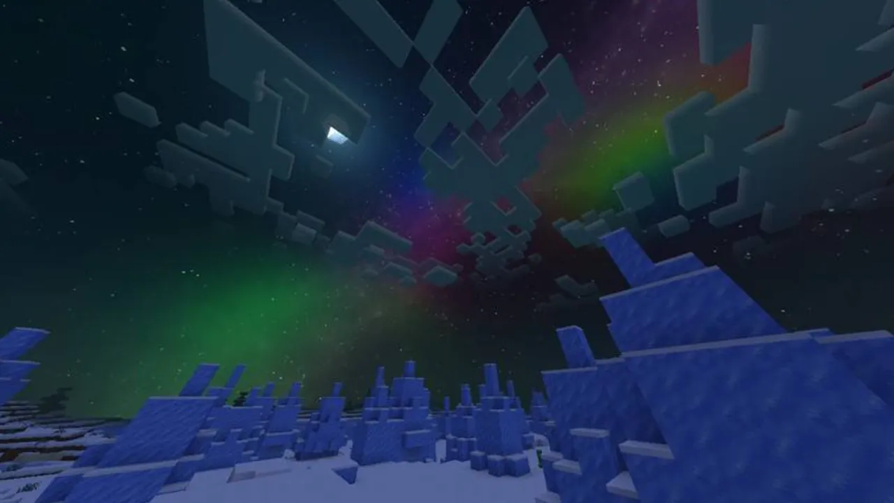 Grafika Shader: Aurora over snowy landscape