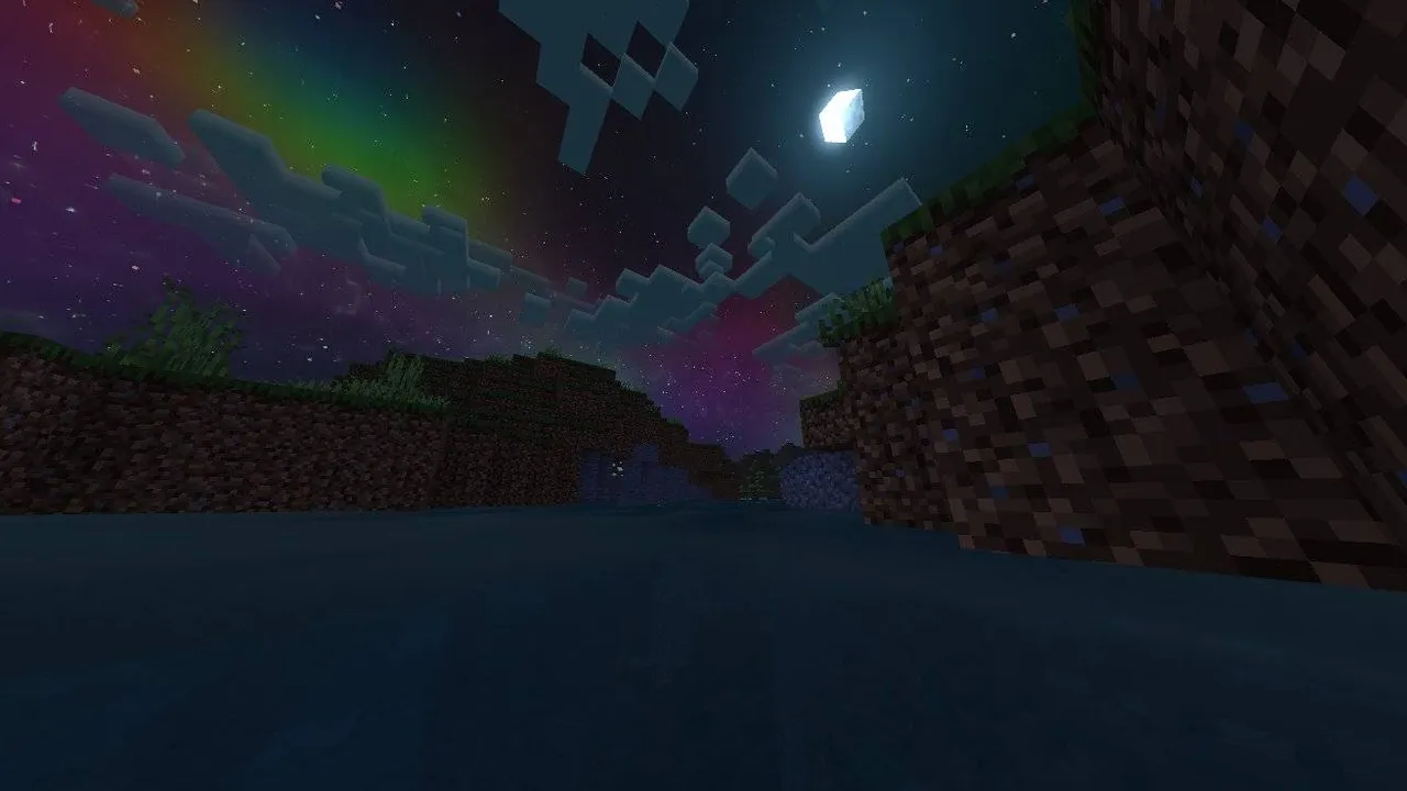 Grafika Shader: Night sky with aurora and moon