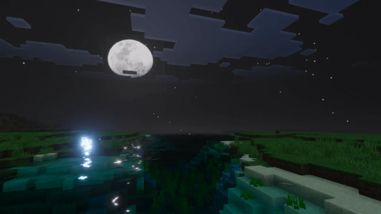 Hyper Visuals Pack shader: Night scene with moon and water
