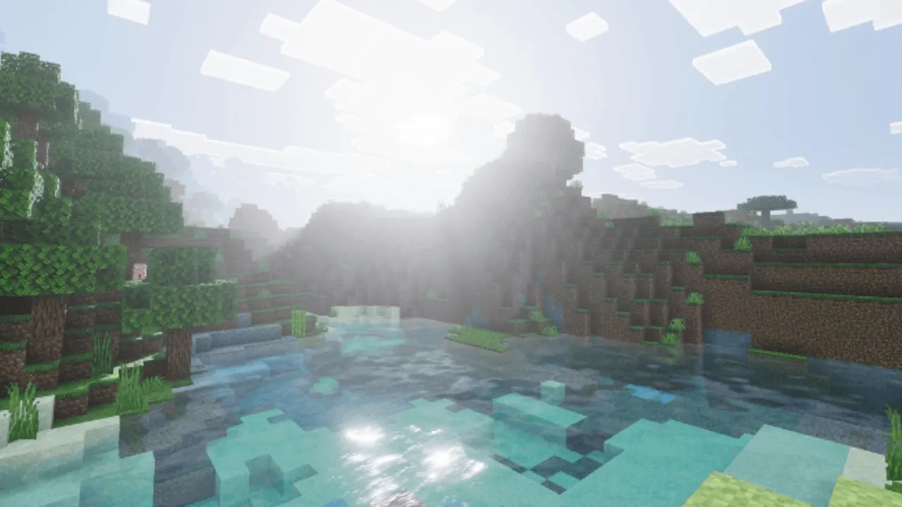 Hyper Visuals Pack shader: Sunlight over water and trees