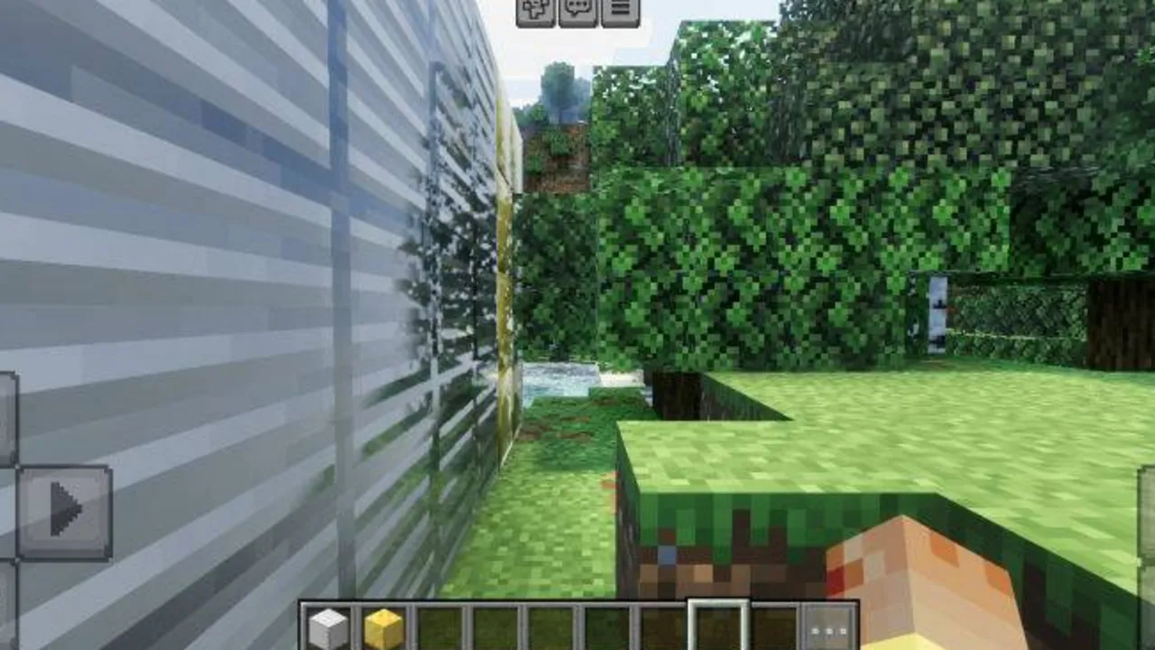 Immersive Visuals for Vibrant Visuals shader: Player standing near tall wall with trees
