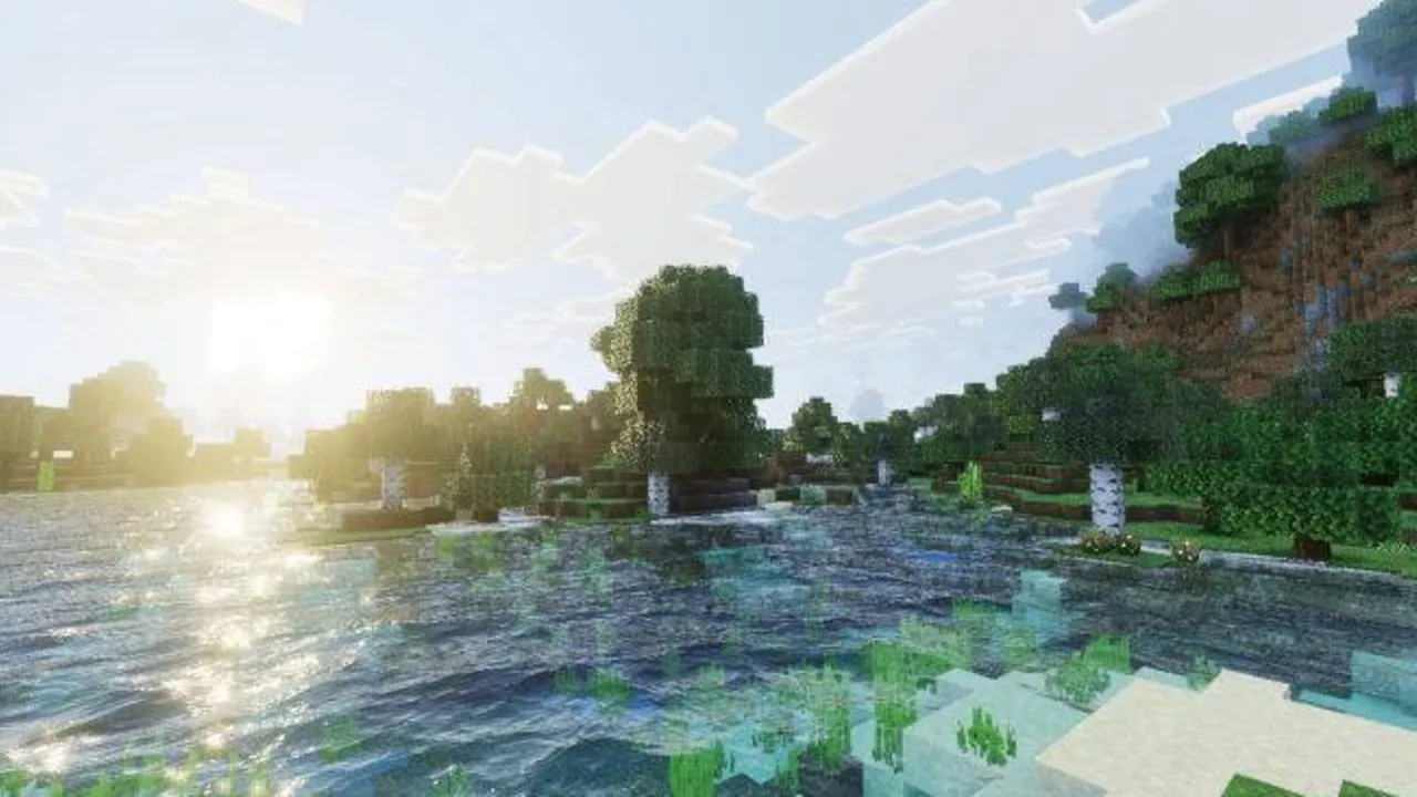 Immersive Visuals for Vibrant Visuals shader: Sunlight on water with trees and hills