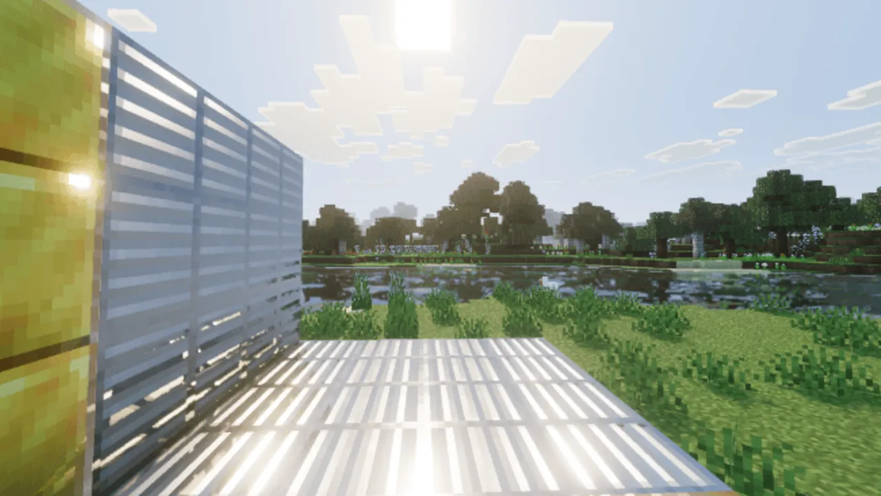 Immersive Visuals for Vibrant Visuals shader: Sunlit path over water with trees