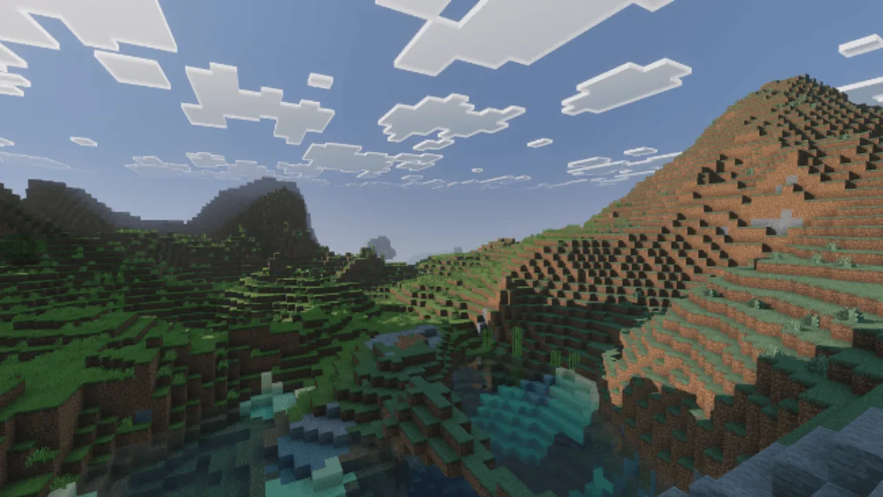 Infinity Visuals shader: Mountain landscape with water and clouds