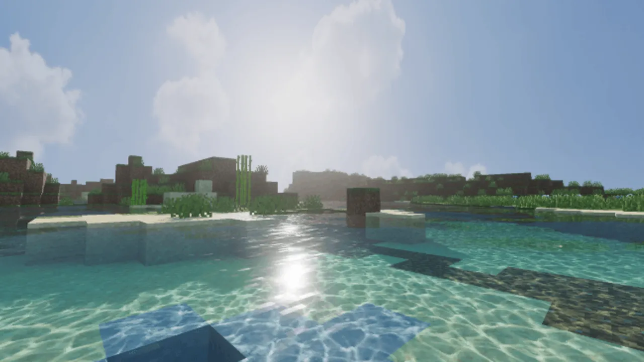 Infinity Visuals shader: Sunlight on water with floating blocks