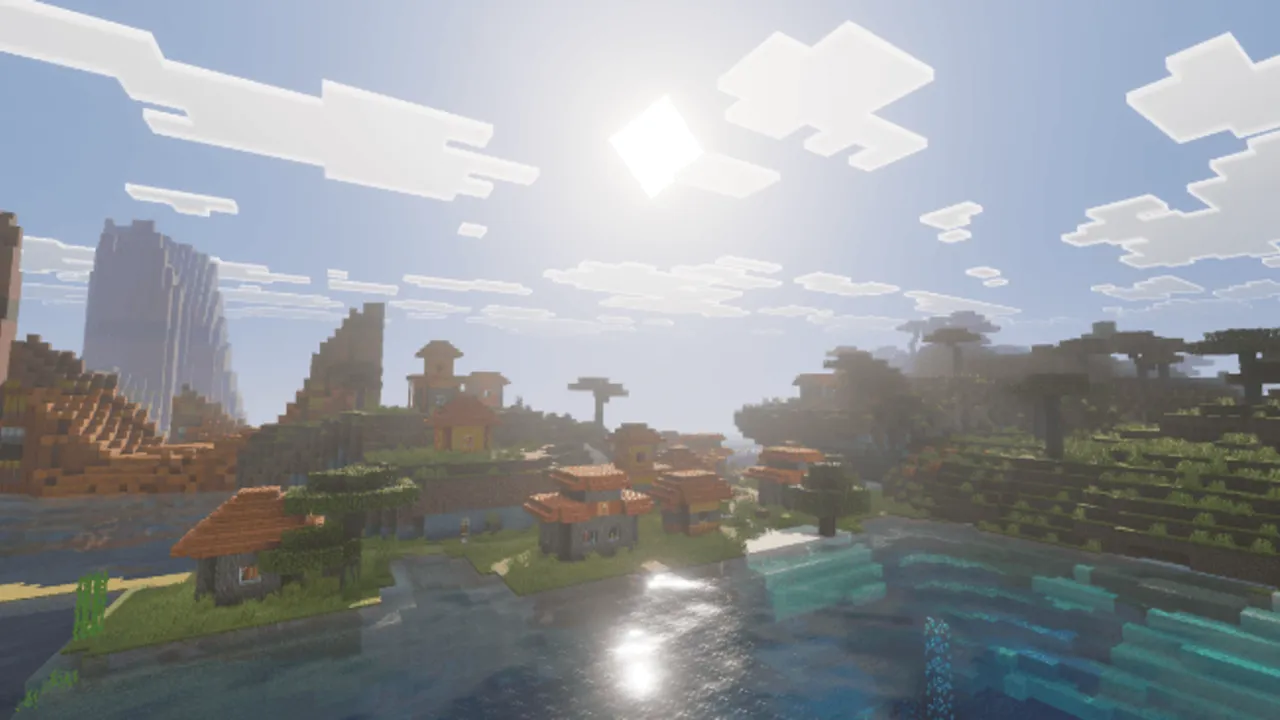 Infinity Visuals shader: Sunlit village by water