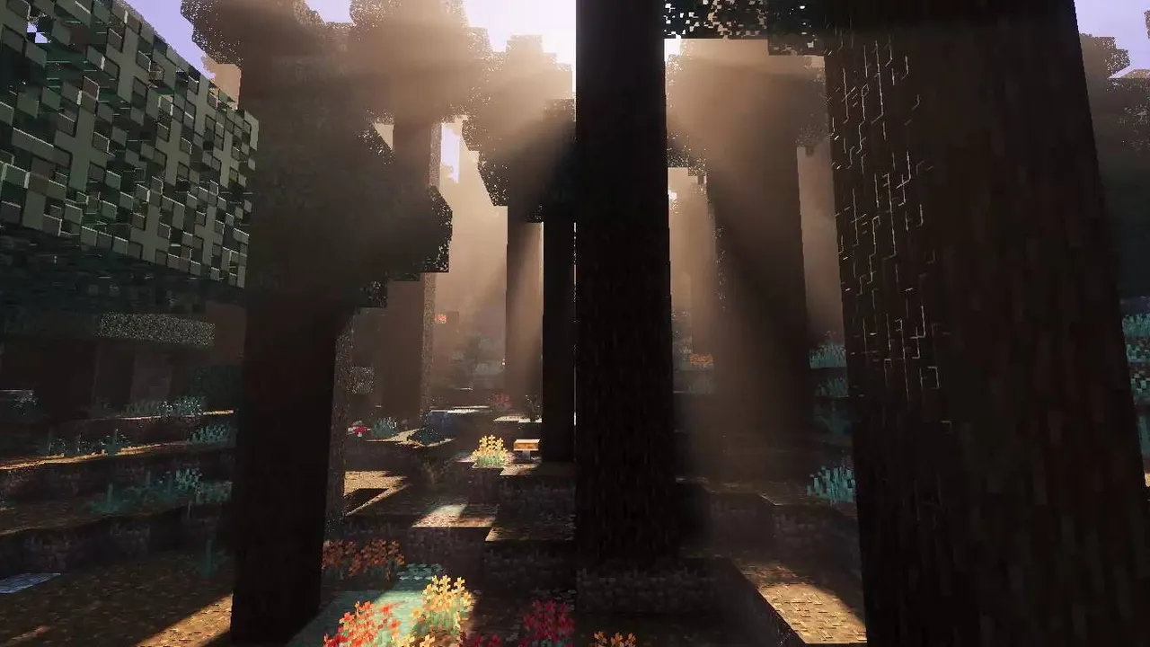 Lotiif visuals shader: Sunlight through tall trees in forest
