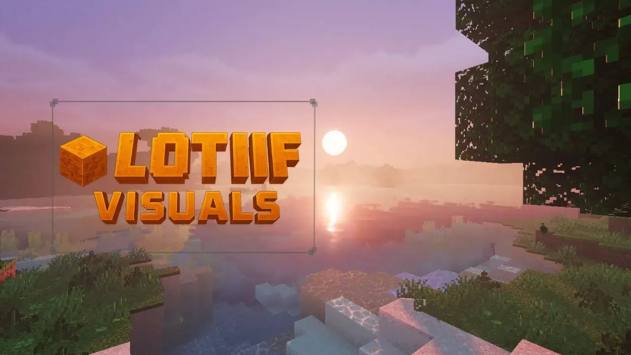 Lotiif visuals shader for Minecraft PE: Sunset over water with trees