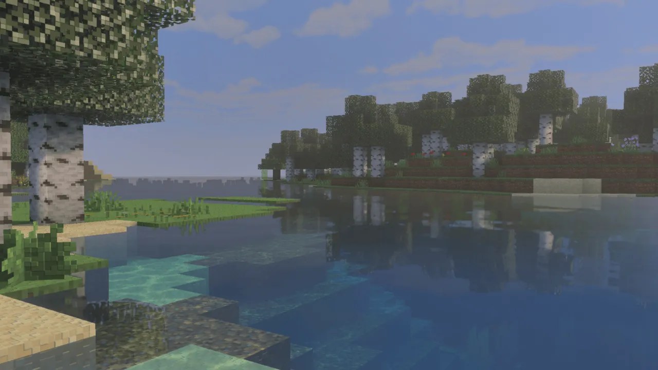 Luma Shade Visuals shader: Water with ripples and trees reflected