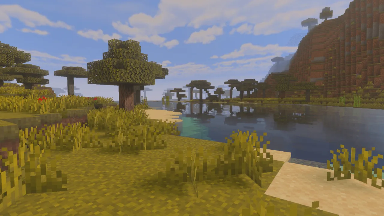 Luma Shade Visuals shader: Water with waves and trees near shore