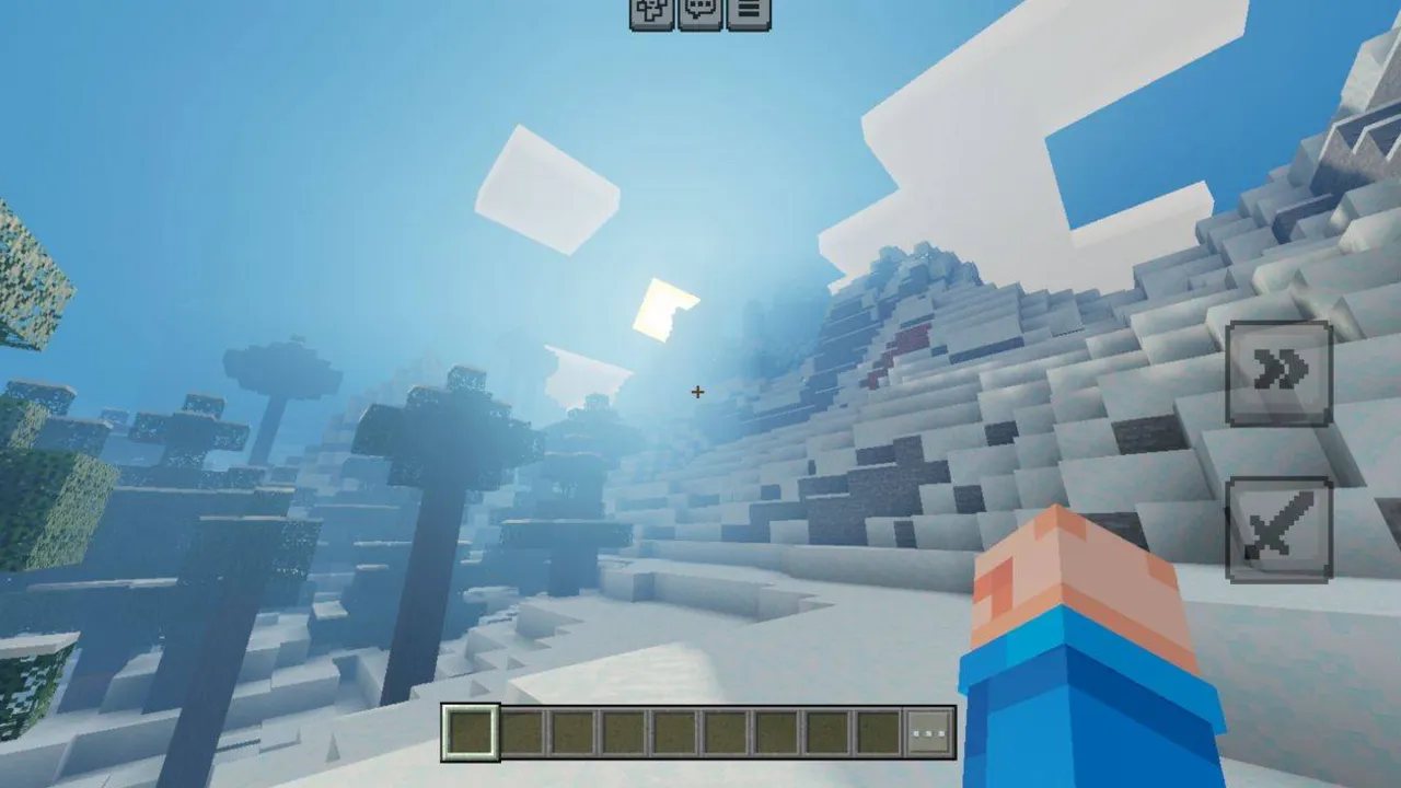Lumen Visual shader: Player in snowy landscape with sun