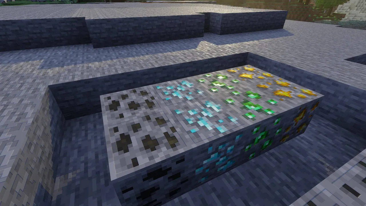 Lunac Shaders 3D shader: Glowing ores in a stone pit
