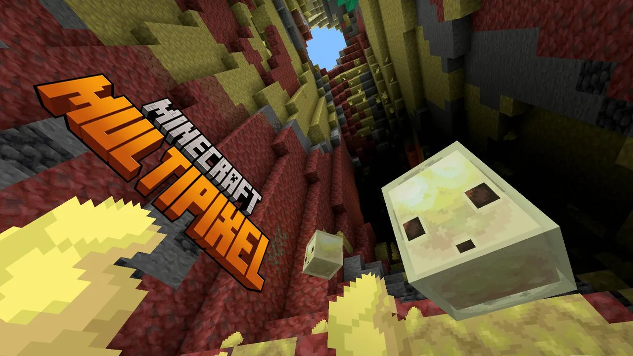 MultiPixel Texture Pack shader for Minecraft PE: Skeleton in a cave with glowing blocks